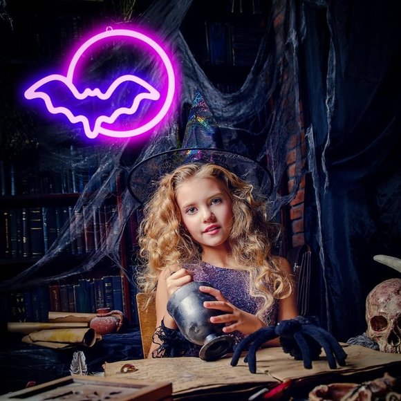 Spooky Bat Full Moon Purple Neon Light Halloween Costume Party Fall Decor LED - Picture 6 of 6